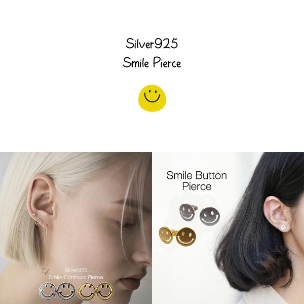 S925 スマイル ピアス 2個セット シルバー ゴールド 両耳用 スタッド型 イアリング アクセサ...