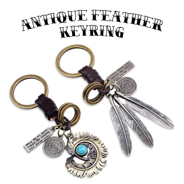アンティーク フェザー キーホルダー キーリング ターコイズ アクセサリー アメリカ インディアンジ...