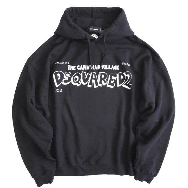 2024 DSQUARED2 ディースクエアード2 ロゴ プルオーバー スウェット パーカー 黒 ブ...