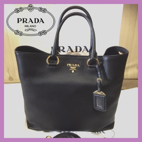 PRADA プラダ　2WAYレザーショルダートートバッグ  ブラック　在庫有り