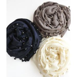 シトラス CITRUS POMPOM レディース 大判 ウール ストール ブラック