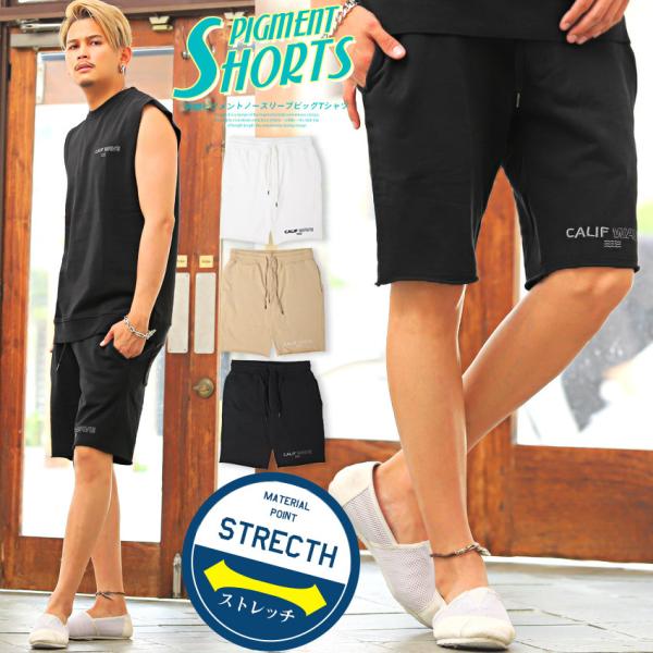 ショートパンツ メンズ ボトムス イージーパンツ カットオフ プリント ロゴ 刺繍 ピグメント ビタ...