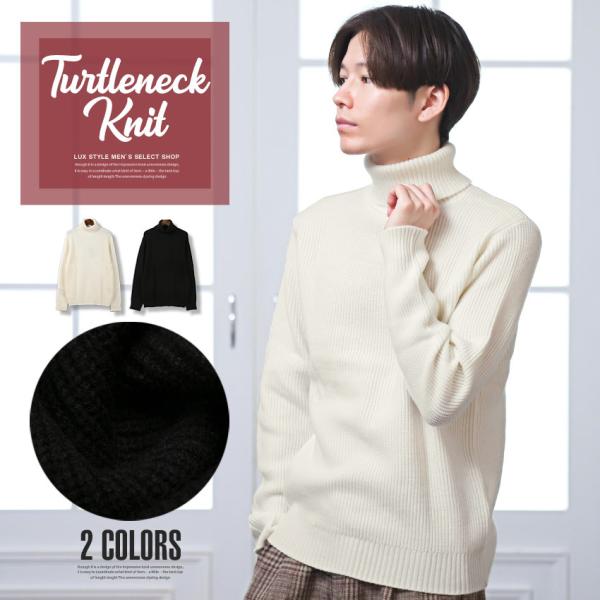ニット メンズ タートルネック セーター ウォッシャブル 形状安定 ニットソー 無地 ビター系