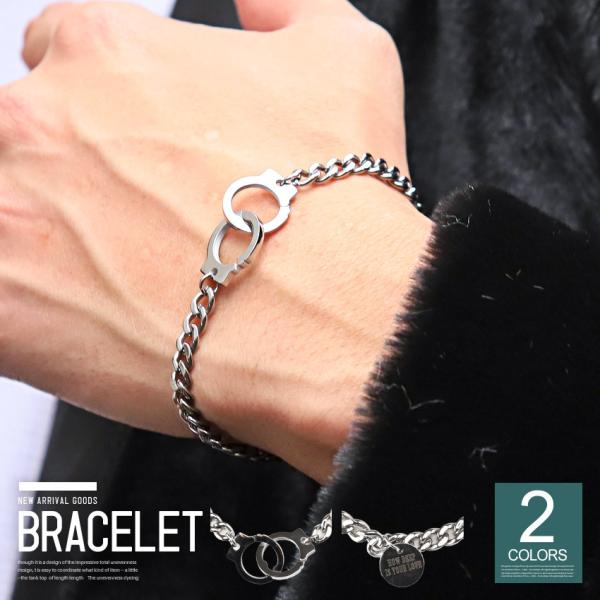 ▲メール便対象▲ ブレスレット メンズ 小物 ギフト モチーフ ロゴ プレート 手錠 喜平 チェーン...