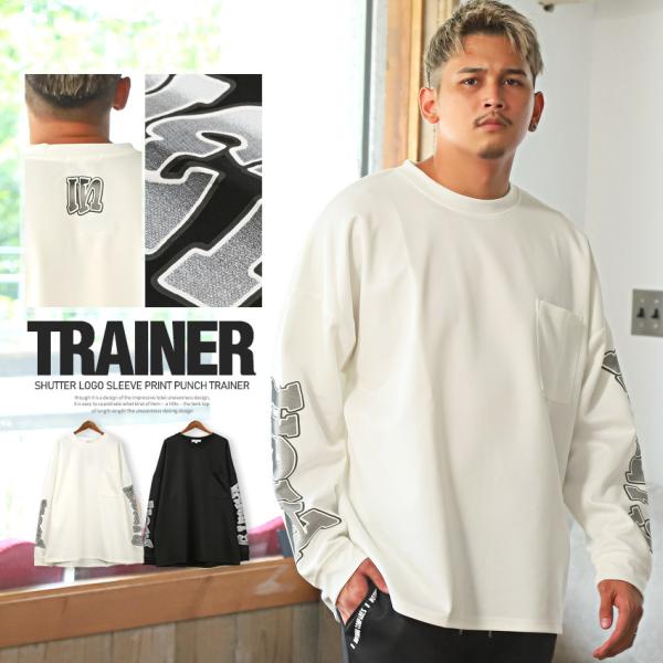 トレーナー メンズ ポンチ 袖ロゴ プリント ビッグシルエット ルーズ ストリート