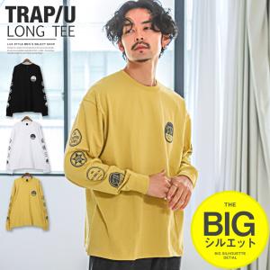 ロンT メンズ 長袖Tシャツ ロゴ プリント ワッペン風 モチーフ ルーズ ストリート｜lux-style