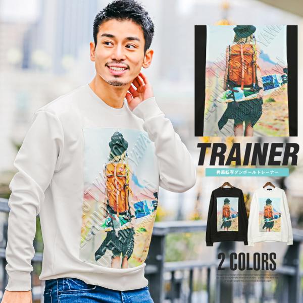 セール トレーナー メンズ ガールフォト プリント ロゴ ダンボール エンボス ストリート
