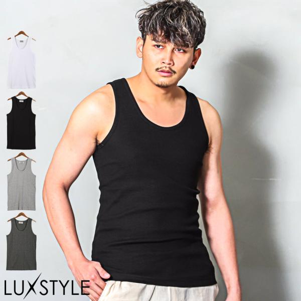 タンクトップ メンズ ノースリーブ テレコ 凸凹 無地 インナー スリム 肌着 カットソー クルーネ...