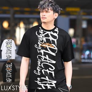 セール Tシャツ メンズ 半袖 ロゴ プリント 落書き風 ペイント オーバーサイズ カットソー ストリート｜lux-style