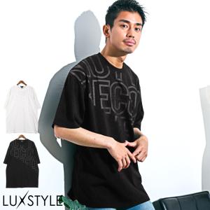 セール Tシャツ メンズ 半袖 ロゴ プリント 刺繍 ビッグロゴ 切替 クルーネック ゆったり ストリート｜lux-style
