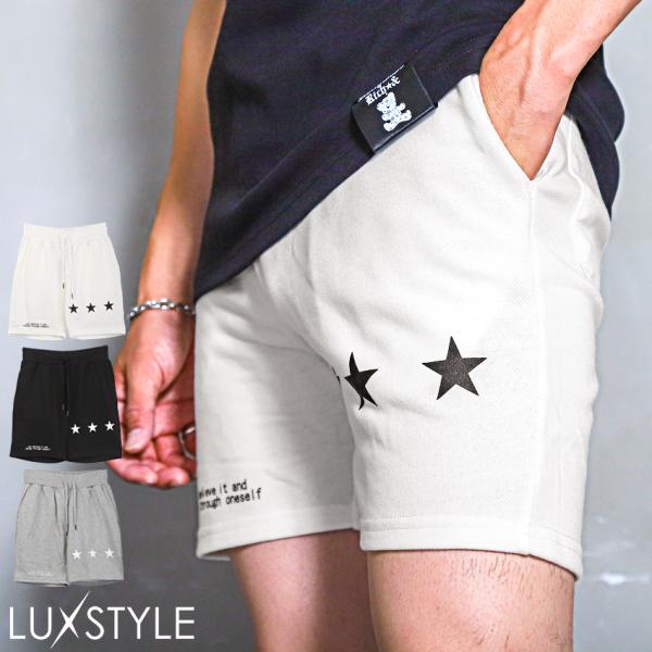 ショートパンツ メンズ プリント ロゴ 星 スター ショート丈 イージーパンツ 膝上 夏