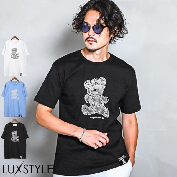 セール Tシャツ メンズ 半袖  テディベア ロゴ ラインストーン クマ プリント ストリート 春 ...