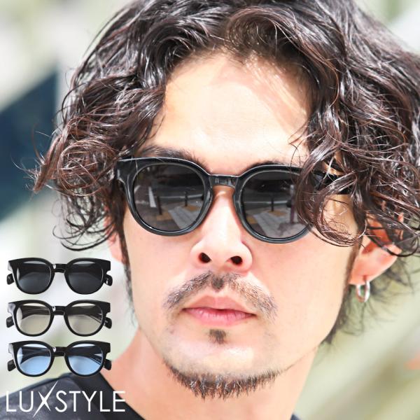 サングラス メンズ レディース カラーレンズ ボストン UVカット 黒縁 グラサン