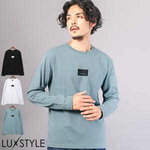 ロンT メンズ 長袖Tシャツ ロゴ プリント ボックスロゴ カットソー クルーネック 綿｜lux-style