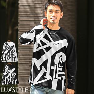 ロンT メンズ 長袖Tシャツ ロゴプリント クロス ビッグロゴ アルファベット バイカラー｜lux-style