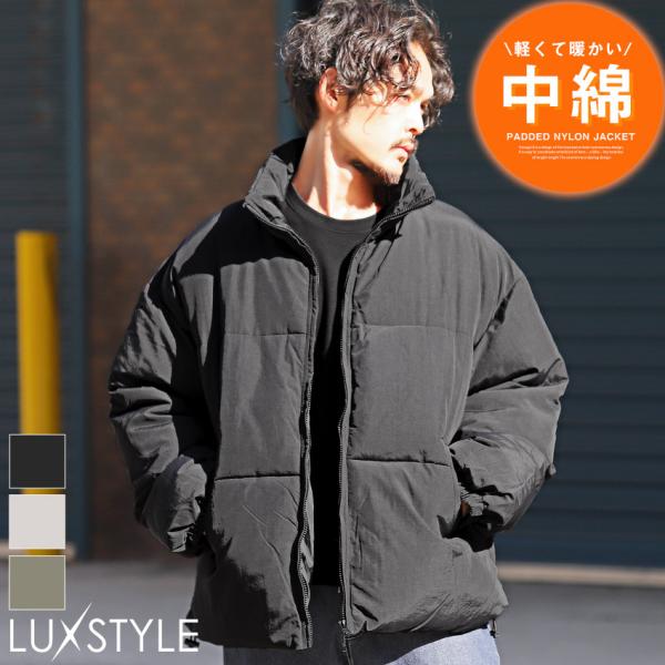 中綿ジャケット メンズ ナイロンジャケット スタンドネック ジップ ルーズ 秋冬