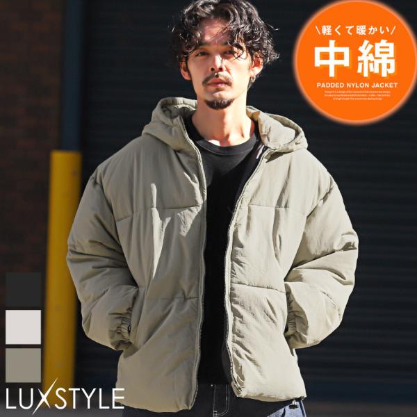 中綿ジャケット メンズ ジャケット ブルゾン フード 暖か 防寒 無地 ルーズ 秋冬