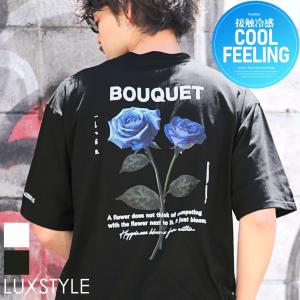 半袖Tシャツ メンズ レディース ビッグシルエット 接触冷感 薔薇 花柄 ロゴ クルーネック 夏｜lux-style