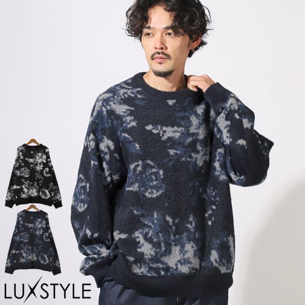 ニット 長袖 メンズ レディース セーター ニットソー オーバーサイズ 大きいサイズ フラワー 花柄...