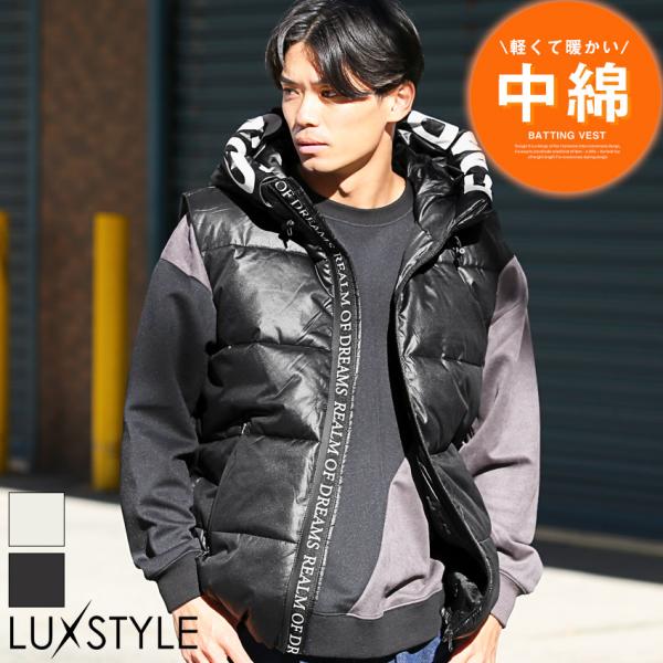 中綿ベスト メンズ レディース ベストジャケット 暖かい 防寒 大きいサイズ ロゴ プリント フェイ...