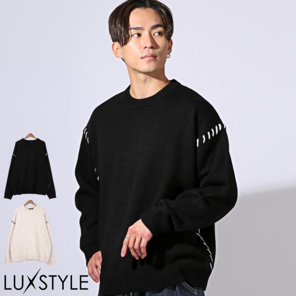 ニット 長袖 メンズ レディース セーター ニットソー 5G ハンドステッチ オーバーサイズ 春 秋...