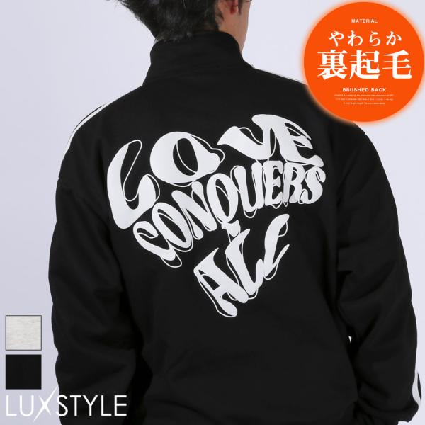 トレーナー スウェット ハーフジップ メンズ 裏起毛 バックプリント 発泡プリント ハート 大きいサ...