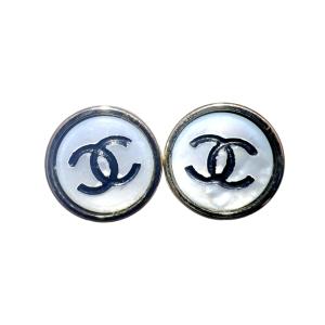 CHANEL シャネル ココマーク ピアス98P メタル シェルブルー コスチュームジュエリー ヴィンテージ Bランク 中古 鑑定済