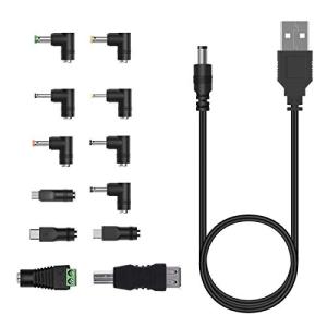 Youmile USB-DC電源ケーブルUSB2.0 12個コネクタ付き5.5x2.1mmプラグ（5.5x2.5 4.8x1.7 4.0x1.7