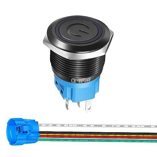 Kiligen 19mm ステンレススチール ラッチングプッシュボタンスイッチ 12V-24V/5A...