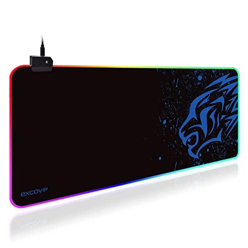 excovip 大きなRGBマウスパッドコンピュータキーボードパッドBlue Leopardマウスパ...