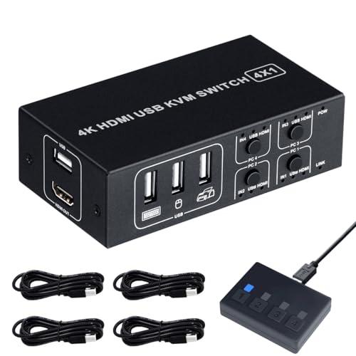 ELEVIEW KVMスイッチ 4K HDMI USB 切替器 4ポート（PC4台用）4K@60Hz...