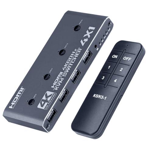 ELEVIEW KVMスイッチ 4K HDMI USB 切替器 4ポート（PC4台用）4K@60Hz...