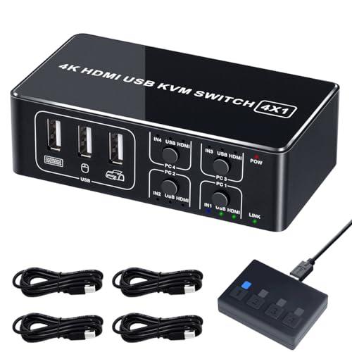 ELEVIEW KVMスイッチ 4K HDMI USB 切替器 4ポート（PC4台用）4K@60Hz...