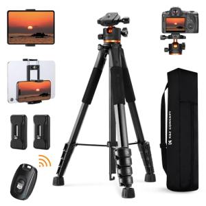 カメラ三脚 K&F CONCEPT190cm 75インチカメラ 三脚 スマホ三脚 軽量三脚 コンパクト トラベル三脚 360°回転 耐荷重 4キ