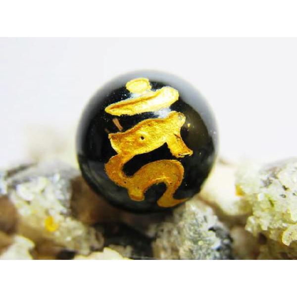 天然石ビーズ　オニキス梵字彫刻12mm【 カーン 】