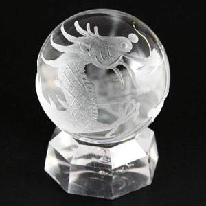 高品質手彫彫刻 龍水晶 34mm玉/56g 風水四神 丸玉 置物 現物売り