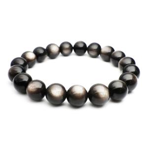 ブレスレット シルバーオブシディアン 10.0mm玉 高品質ランク-AAA 内寸サイズ-約15.5c...
