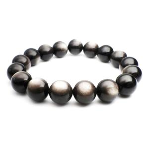 ブレスレット シルバーオブシディアン 12.0mm玉 高品質ランク-AAA 内寸サイズ-約16.5c...