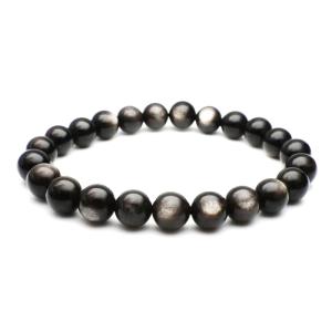 ブレスレット シルバーオブシディアン 8.0mm玉 高品質ランク-AAA 内寸サイズ-約15.5cm...