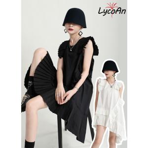 【LycoAn】プリーツシンフォニードレス /ノースリーブ/アシンメトリー/モノクロ　【KBT】