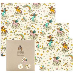 蜜蝋 SuperBee Beeswax Wraps ミツロウラップ | 再利用可能なフードラップ | オーガニック エコロジー みつろう エコラップ Unicorns