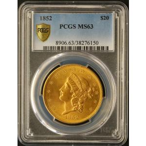 アンティークコイン アメリカ 1852 リバティヘッド 20ドル金貨 PCGS MS63（38276150）
