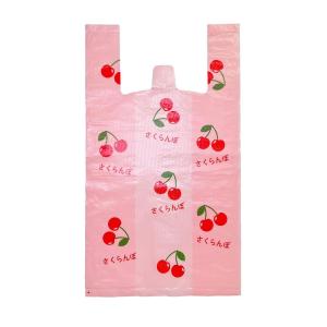 光樹製紙 ビニール袋 手提げ袋 レジ袋 かわいいフルーツシリーズ さくらんぼ 高荷重力 厚0.05mm (Mサイズ 50枚入 さくらんぼ）｜m-choiceplaza