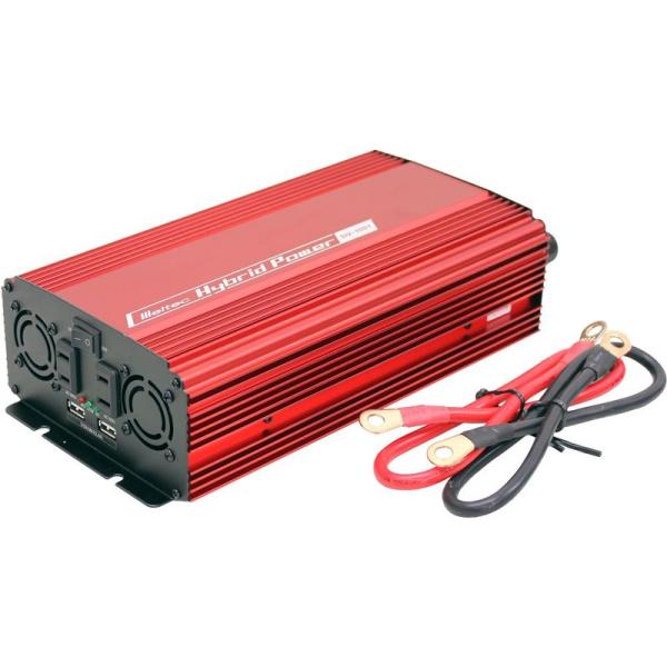 メルテック 車載用 インバーター 2way(USB&amp;コンセント) DC24V コンセント2口800W...