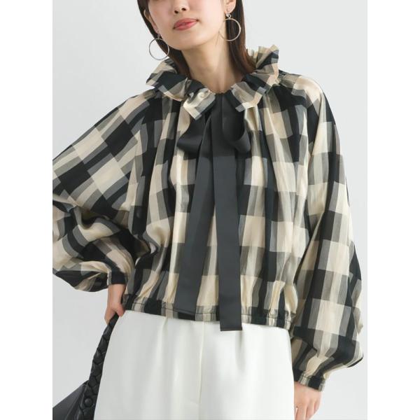 PICCIN PERLA ピッチンぺルラ 即日発送 ビッグカラーグログランリボンチェック柄ブラウス ...