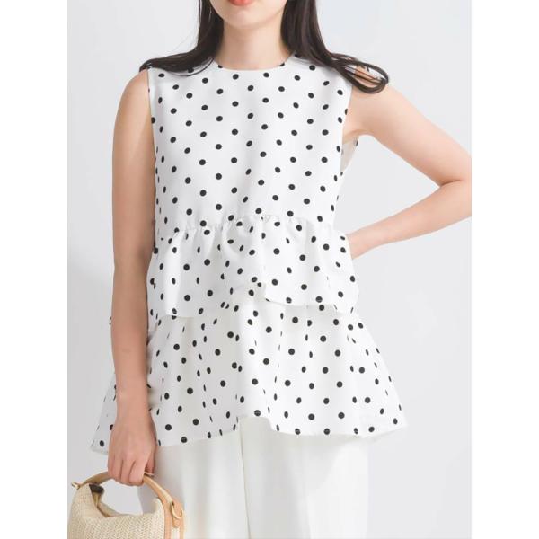 PICCIN PERLA  ピッチンぺルラ 即日発送 フロッキードットティアードノースリーブブラウス...