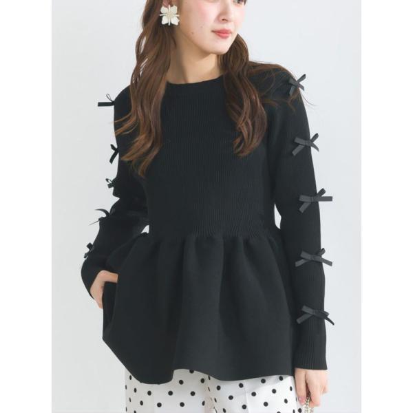 PICCIN PERLA ピッチンぺルラ 即日発送 袖リボンペプラムニット 906150 リブニット...