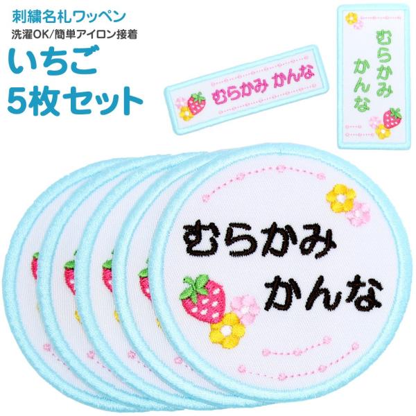 刺繍 名札 ワッペン いちご お得な5枚セット アイロン 名前シール ひらがな 漢字 ローマ字 数字