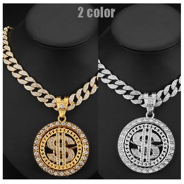 ヒップホップ ネックレス  ＄ドル ラウンドタイプ キューバンチェーン ゴールド シルバー  ヒップ...