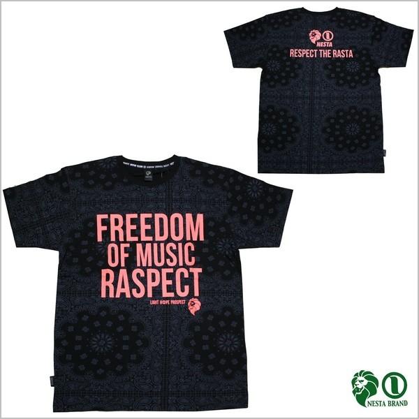 メール便可 NESTA Tシャツ バンダナ総柄 Tee 182NB1007 BLK ブラック レゲエ